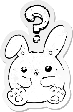 Bir insan tarafından çizilmiş soru işaretli karikatür tavşanı.