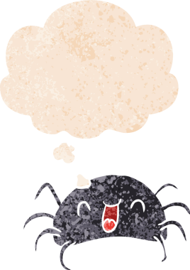 Homurdanan düşünce baloncuklu çizgi film örümceği bir insan tarafından çizilmiş dertli retro dokuma tarzı