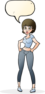 Bir insan tarafından çizilmiş konuşma balonu olan güzel bir kadın.