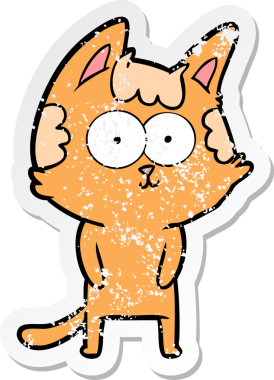 Bir insan tarafından çizilmiş mutlu çizgi film kedisinin sıkıntılı çıkartması.