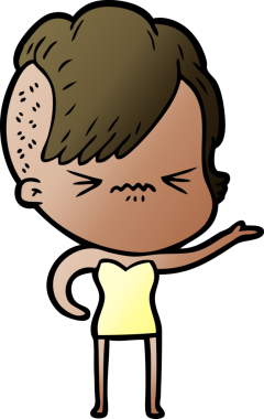 Çizgi film, bir insan tarafından çizilmiş sinirli hippi kız.