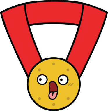 Bir insan tarafından çizilmiş altın madalyanın sevimli karikatürü.