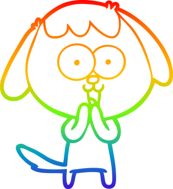 Gökkuşağı gradyan çizimi. Bir insan tarafından çizilmiş şirin bir köpek çizimi.