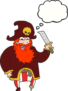 Bir insan tarafından çizilmiş serbest çizim balon karikatür korsan kaptanı.