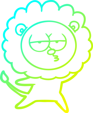 Bir insan tarafından çizilen ve canı sıkılan bir aslanın soğuk çizgi çizimi.