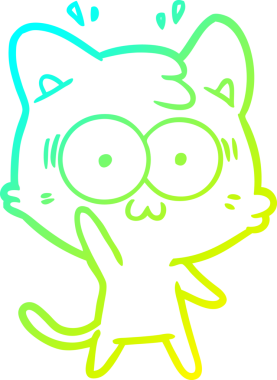 Bir çizgi filmin soğuk gradyan çizimi bir insan tarafından çizilmiş sürpriz bir kedi.