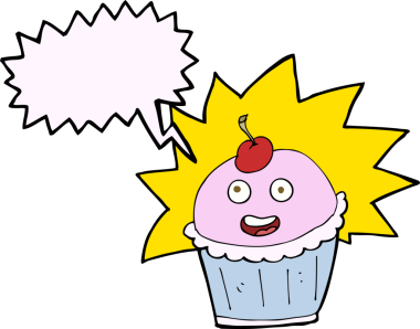 Bir insan tarafından çizilmiş konuşma balonlu kek.