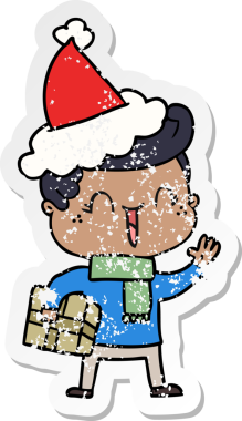 Bir insan tarafından çizilmiş Noel Baba şapkası giymiş, gülen bir çocuğun el yazısı.