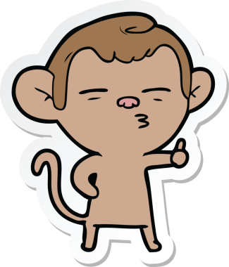 Bir insan tarafından çizilmiş şüpheli bir maymunun çıkartması.