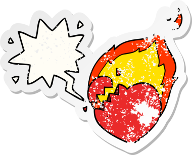 Bir insan tarafından çizilmiş, kederli, karikatürlü, alev alev yanan bir kalp.