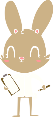 Sevimli düz renkli çizgi film tavşanı bir insan tarafından çizilmiş.