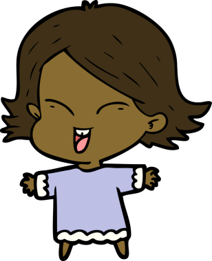 Bir insan tarafından çizilmiş mutlu çizgi film kızı.