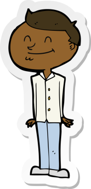 Bir insan tarafından çizilmiş gülümseyen bir çizgi film çıkartması.