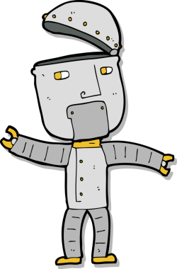 Bir insan tarafından çizilmiş komik robotun çıkartması.