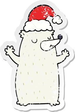 Bir insan tarafından çizilmiş şirin bir çizgi film Noel ayısının sıkıntılı çıkartması.