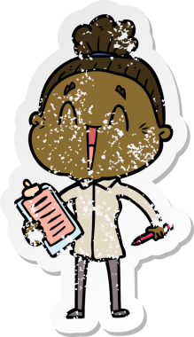 Bir insan tarafından çizilmiş mutlu, yaşlı bir kadının sıkıntılı çıkartması.