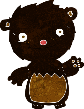 Bir insan tarafından çizilmiş siyah ayı yavrusunu sallayan çizgi film.