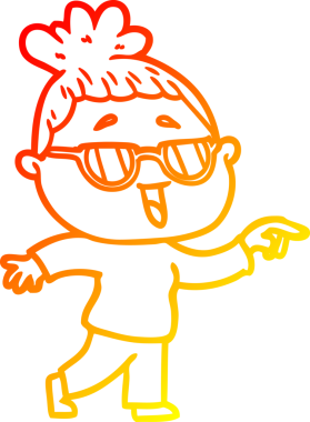 Bir insan tarafından çizilmiş gözlük takan mutlu bir kadının çizgi çizimi.