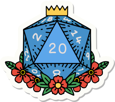 Bir insan tarafından çizilmiş 20 D20 zarının etiketi.