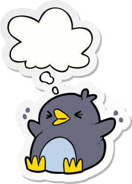 Düşünce baloncuğu insan tarafından çizilmiş bir çıkartma olan penguen çizgi filmi.