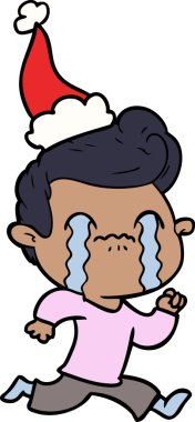 Bir insanın çizdiği Noel Baba şapkasıyla ağlayan bir adamın el çizimi.