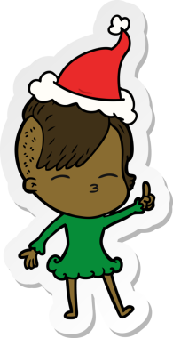 Bir insan tarafından çizilmiş Noel Baba şapkası giyen şaşı bir kızın el yazısı.