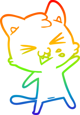 Gökkuşağı gradyan çizgi çizimi Bir insan tarafından çizilmiş bir çizgi kedi tıslama