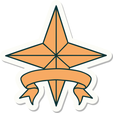 Bir insan tarafından çizilmiş bir yıldızın pankartına sahip dövme stili.