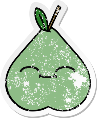 Bir insan tarafından çizilmiş yeşil armut karikatürünün sıkıntılı çıkartması.