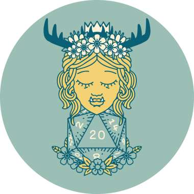 Retro Dövme Biçimi Yarı Ork Druid Bir insan tarafından çizilmiş 20 zar ile