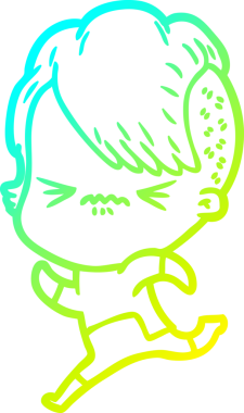 Bir çizgi film karakteri çizen soğuk gradyan, bir insan tarafından çizilmiş hippi bir kız.