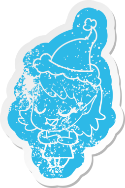 Mutlu çizgi film, Noel Baba şapkası takan bir elf kızının hüzünlü çıkartması.