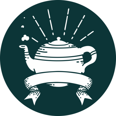 Bir insan tarafından çizilmiş dövme stili buharlı çaydanlığın simgesi.