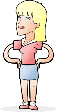 Bir insan tarafından çizilmiş kalçaları olan çizgi film kadını.