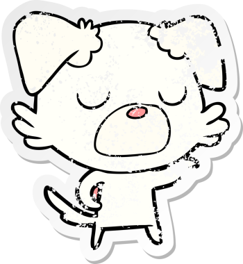 Bir insan tarafından çizilmiş bir karikatür köpeğinin sıkıntılı çıkartması.