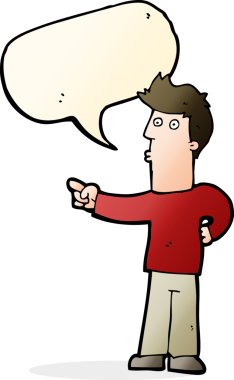 Bir insan tarafından çizilmiş bir konuşma balonuyla işaret eden tuhaf bir adam.