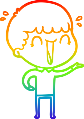 Gökkuşağı gradyan çizgisi bir insan tarafından çizilmiş gülen bir karikatür adamın çizimi