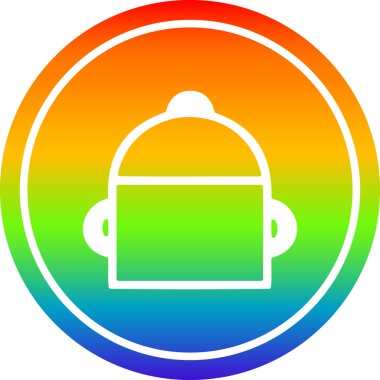 Bir insan tarafından çizilmiş gökkuşağı gradyatlı tencere yuvarlak simgesi