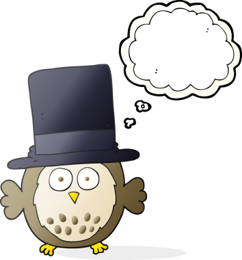 Bir insan tarafından çizilmiş silindir şapkalı bir baykuş.