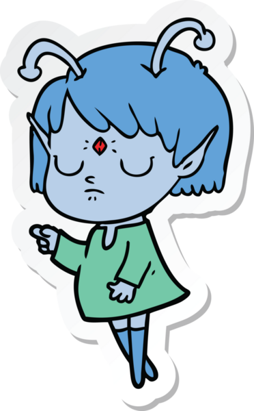 Bir insan tarafından çizilmiş uzaylı bir kızın çıkartması.