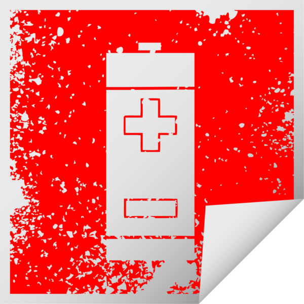 Bir insan tarafından çizilmiş elektrik aküsünün kare soyma etiketi.