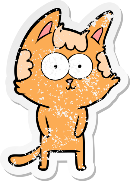 Bir insan tarafından çizilmiş mutlu çizgi film kedisinin sıkıntılı çıkartması.