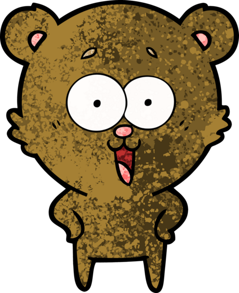 Bir insan tarafından çizilmiş gülen oyuncak ayı çizgi filmi.