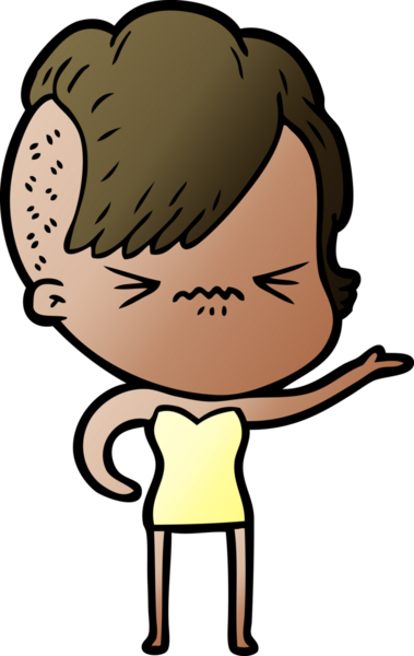 Çizgi film, bir insan tarafından çizilmiş sinirli hippi kız.