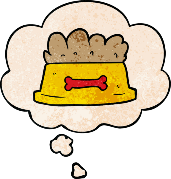 Bir insan tarafından çizilmiş grunge desenli köpek mamasıyla dolu bir çizgi film kasesi.