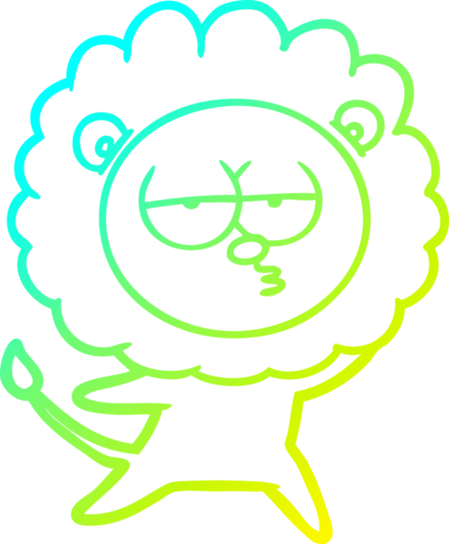 Bir insan tarafından çizilen ve canı sıkılan bir aslanın soğuk çizgi çizimi.