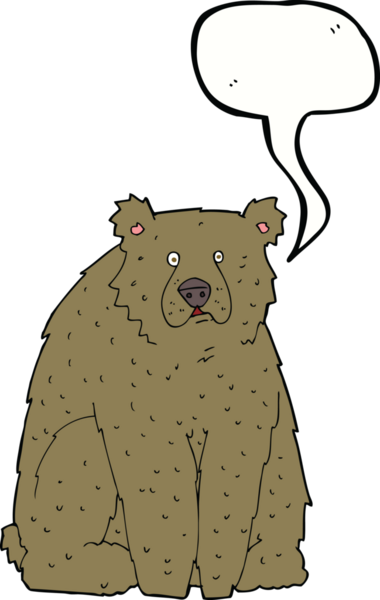 Bir insan tarafından çizilmiş konuşma balonlu komik bir ayı.