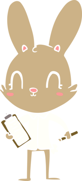 Sevimli düz renkli çizgi film tavşanı bir insan tarafından çizilmiş.