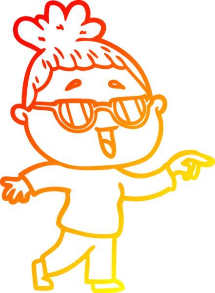 Bir insan tarafından çizilmiş gözlük takan mutlu bir kadının çizgi çizimi.