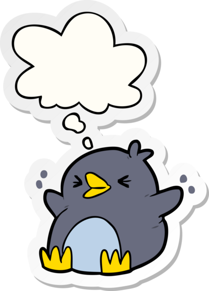 Düşünce baloncuğu insan tarafından çizilmiş bir çıkartma olan penguen çizgi filmi.